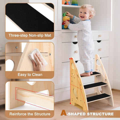 Woodever toddler stool with non-slip pads enhances bathroom safety