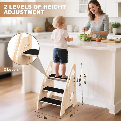 Woodever wooden toddler stool features side handles for easy grip