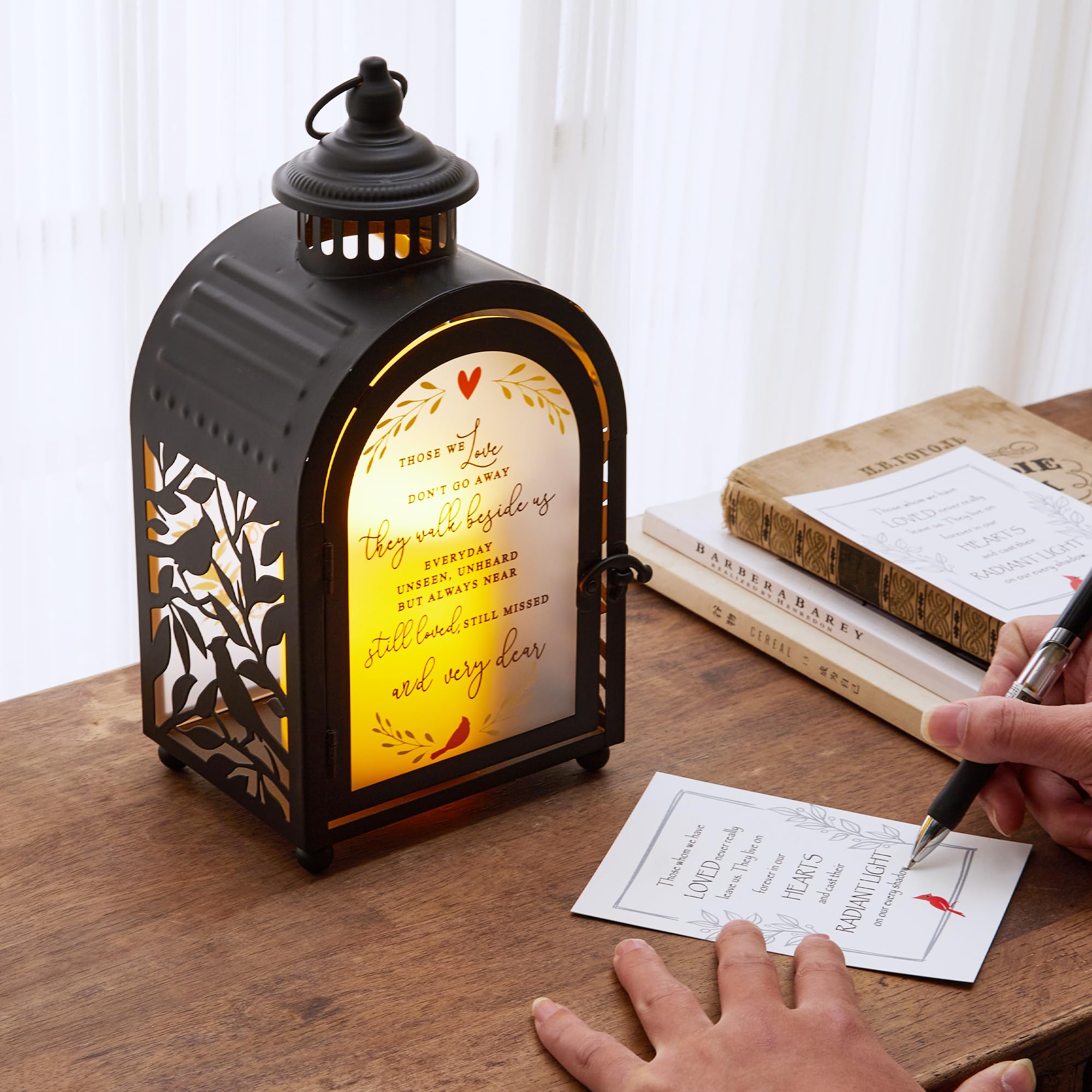 Woodexpe Sympathy Memorial Lantern remote control for easy operation.