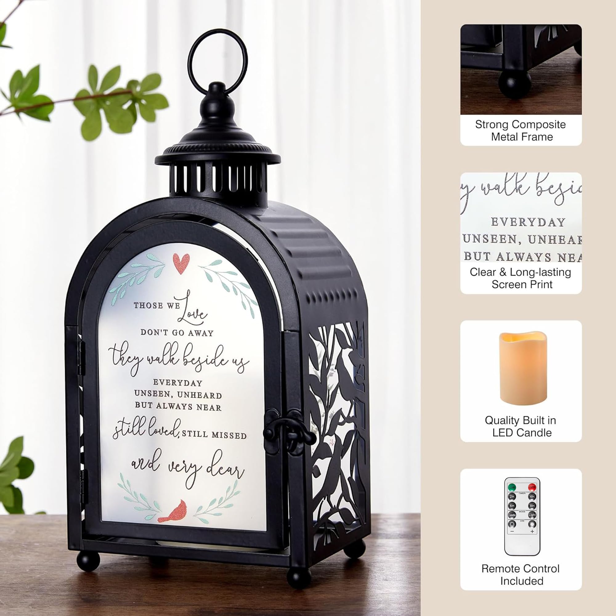 Woodexpe Sympathy Memorial Lantern side view complements any room decor.