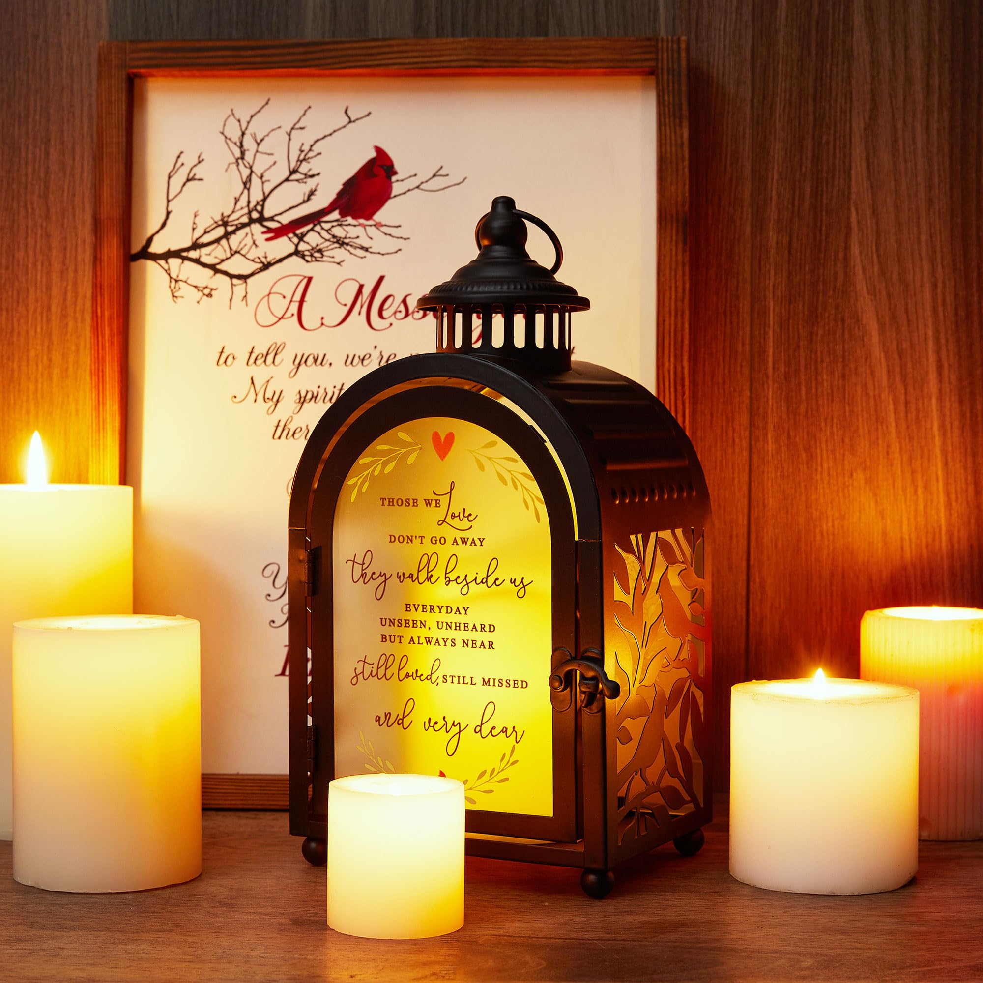 Woodexpe Sympathy Memorial Lantern tabletop use for memory displays.