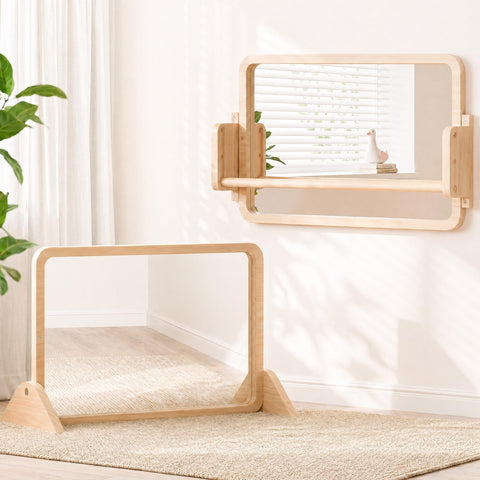 Woodtoe 3-in-1 Montessori mirror on the floor for tummy time exploration