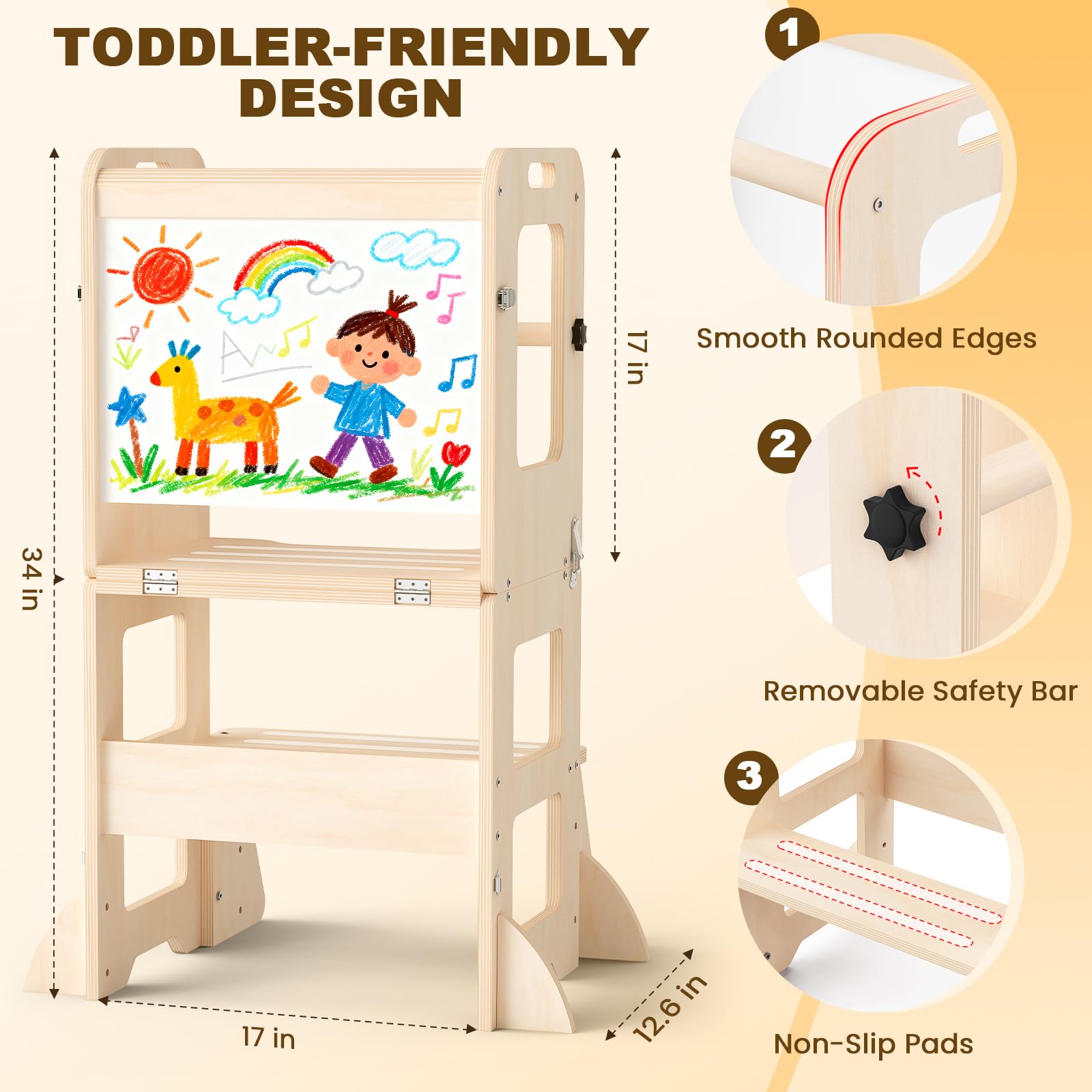 Woodure built-in whiteboard enhances creativity during play and drawing.