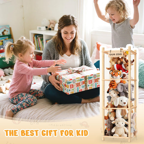 Woodure plush toy storage wooden zoo keeps child rooms tidy.