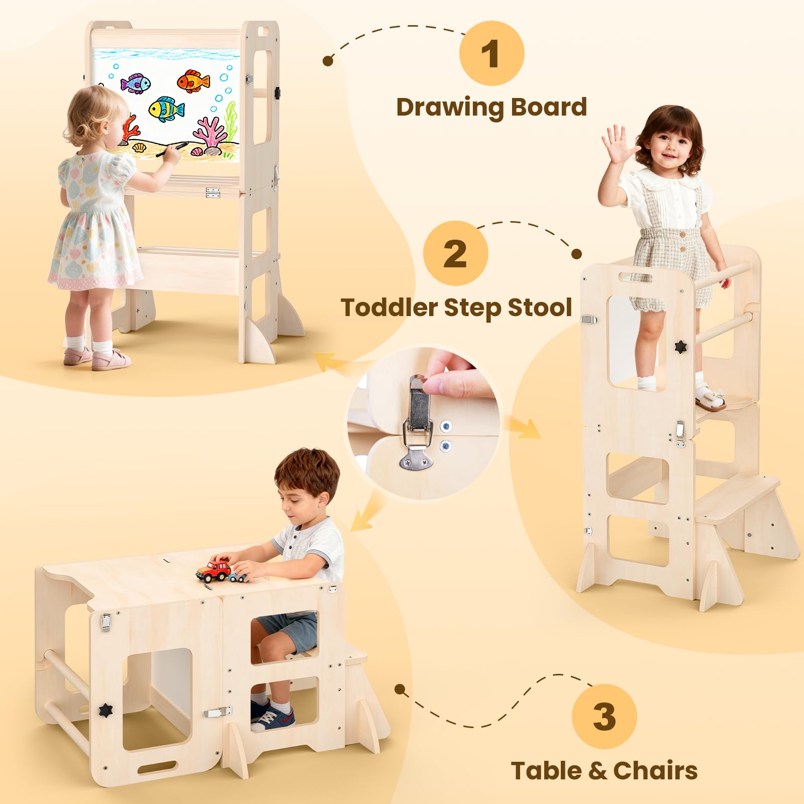 Woodure solid wood with safe finish endures busy toddler use.