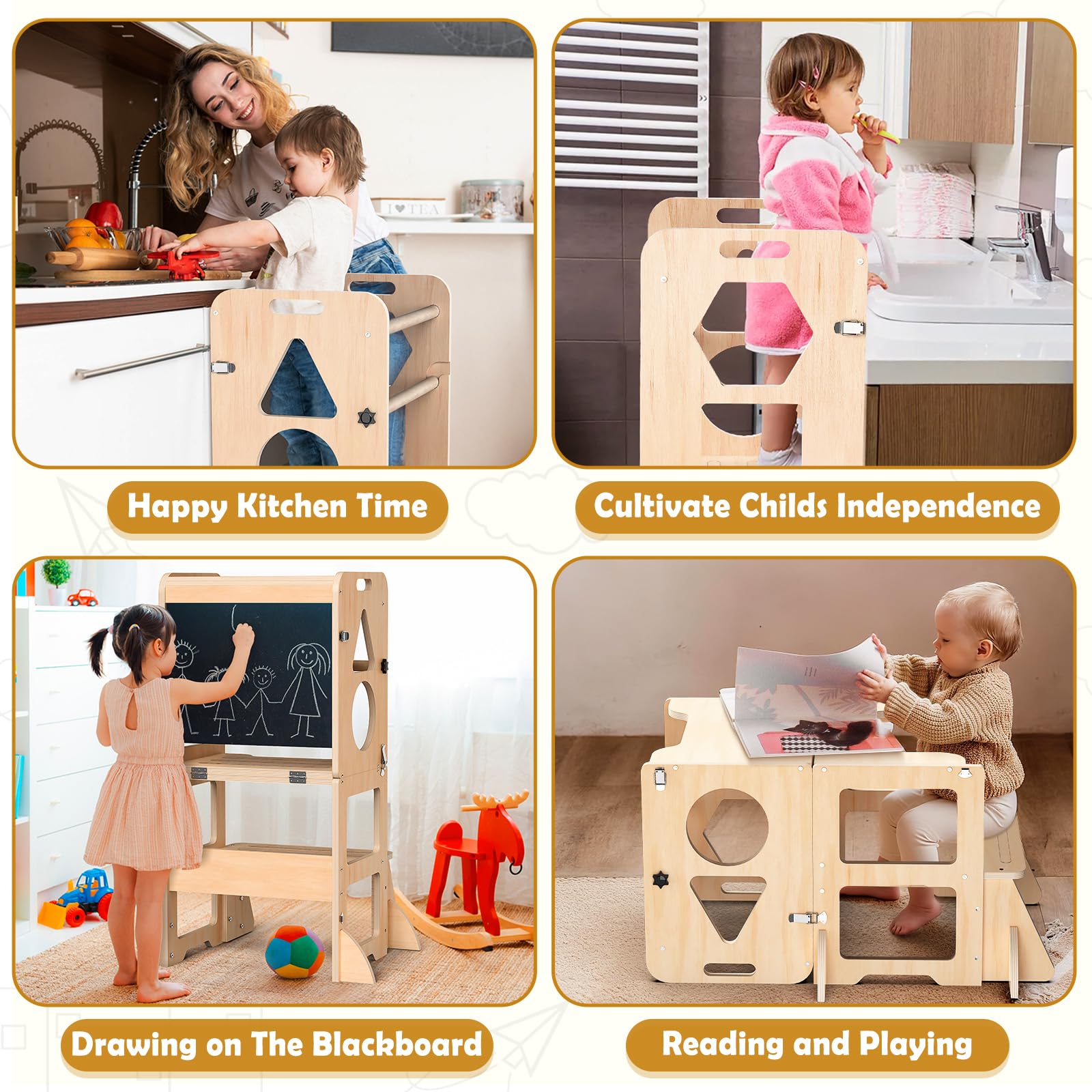 Woodure solid wood tower with smooth finish for toddler safety.