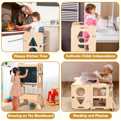 Woodure solid wood tower with smooth finish for toddler safety.