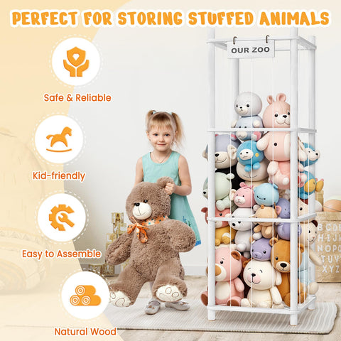 Woodure storage zoo front view highlights open cage design for easy access.