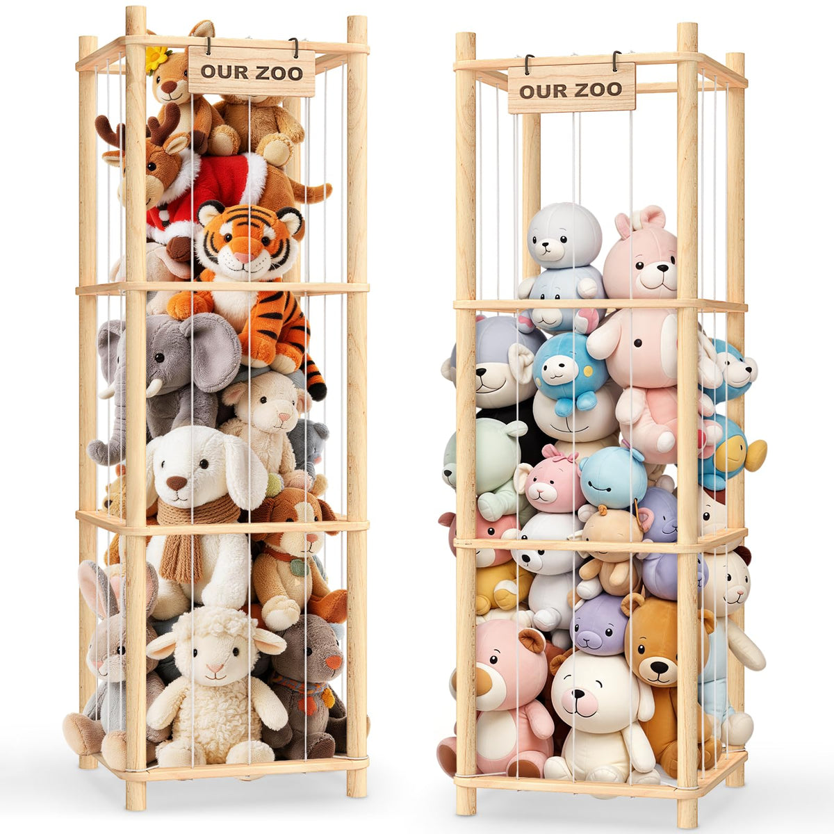 Woodure stuffed animal storage zoo shelf assembly keeps toys organized and accessible.