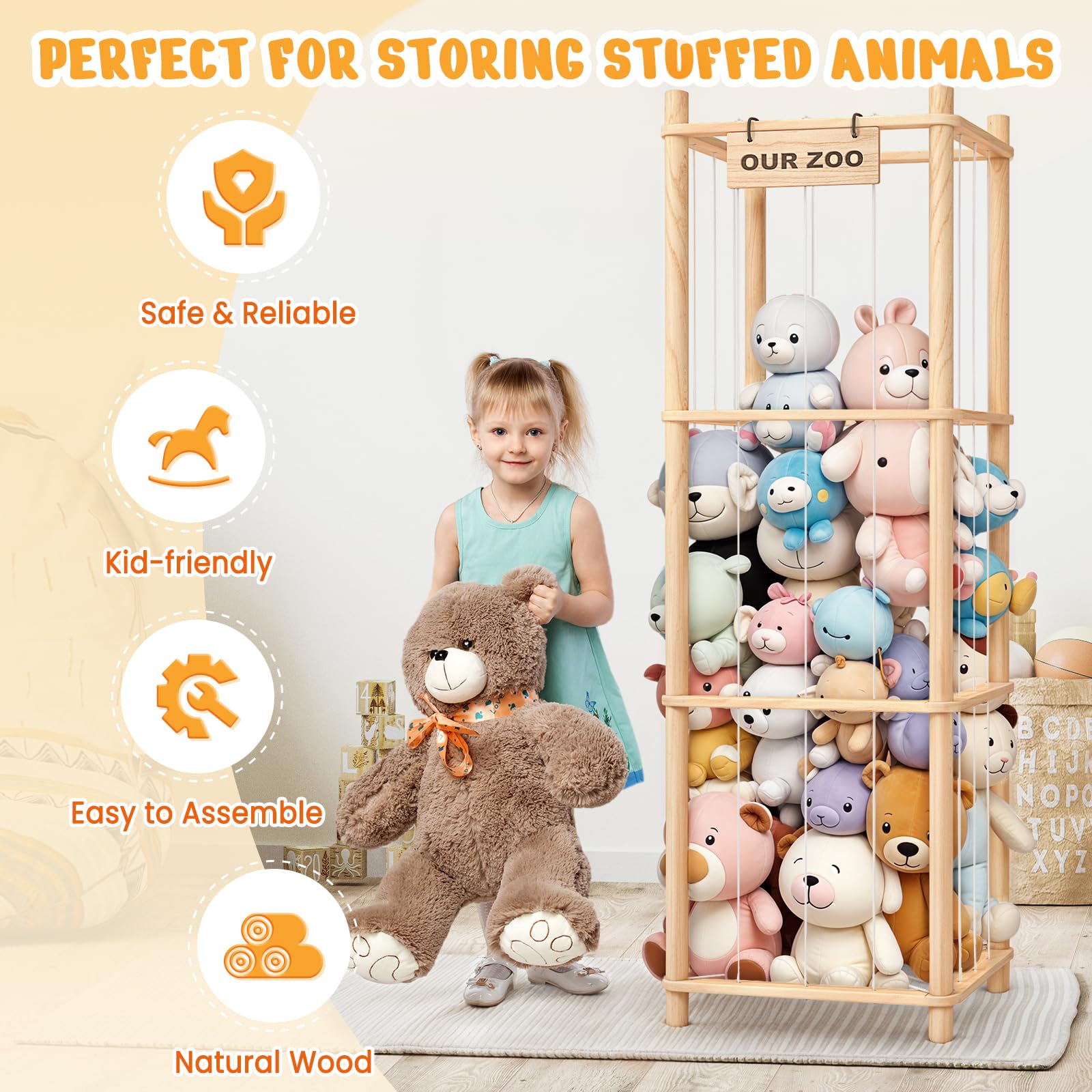 Woodure sturdy pine wood construction conveys durable, long-lasting toy storage.