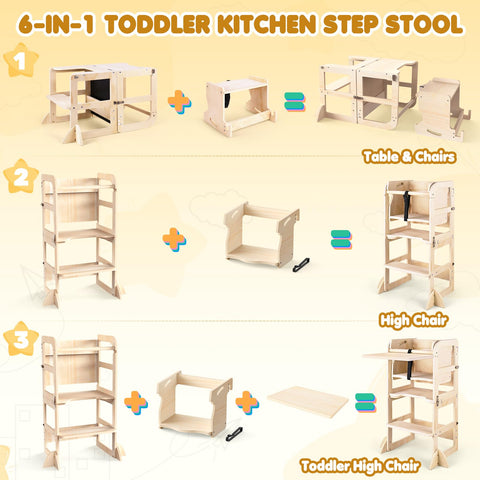 Woodure wooden stool attachment adds a seating option during meals