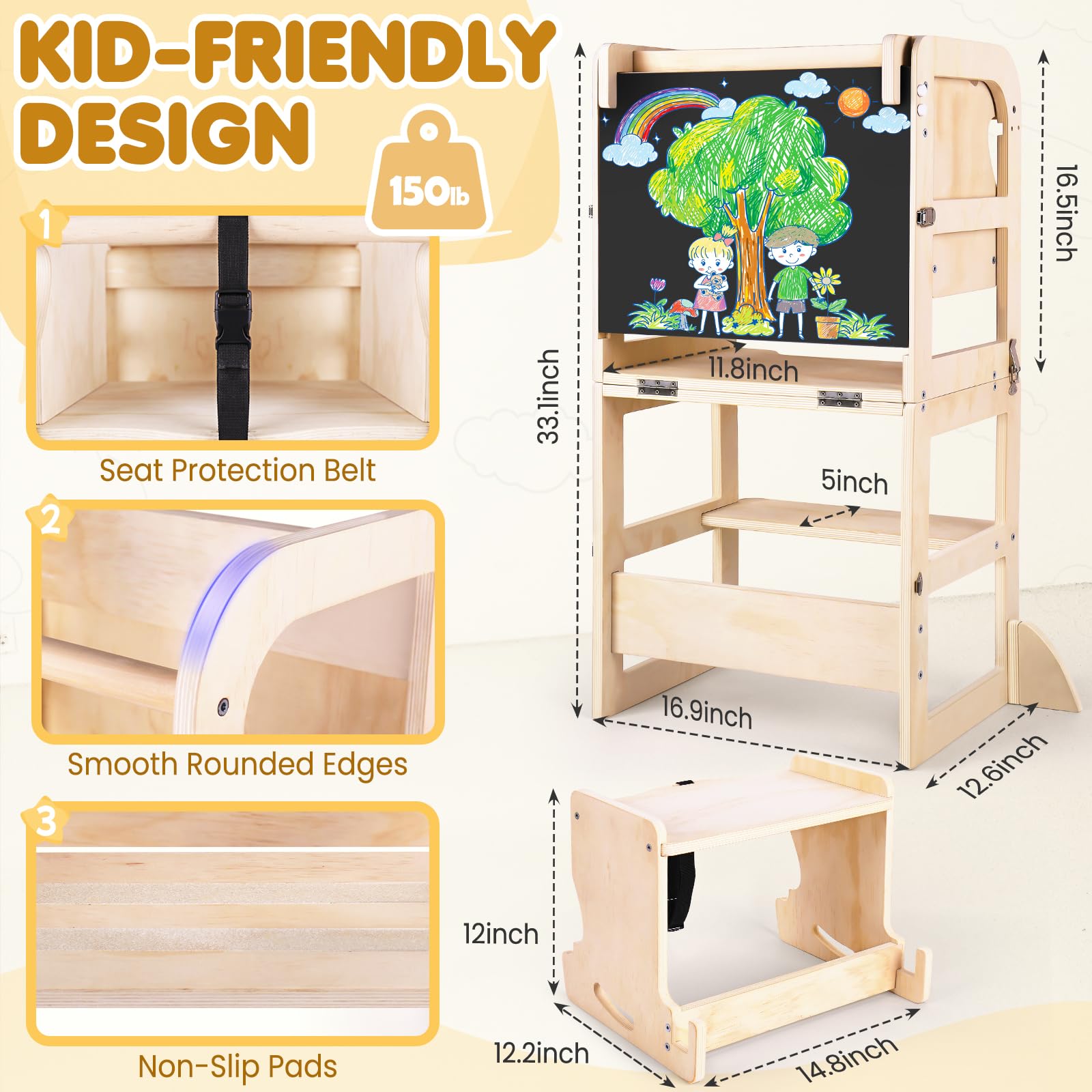 Woodure wooden tower foldable design for compact storage and easy setup
