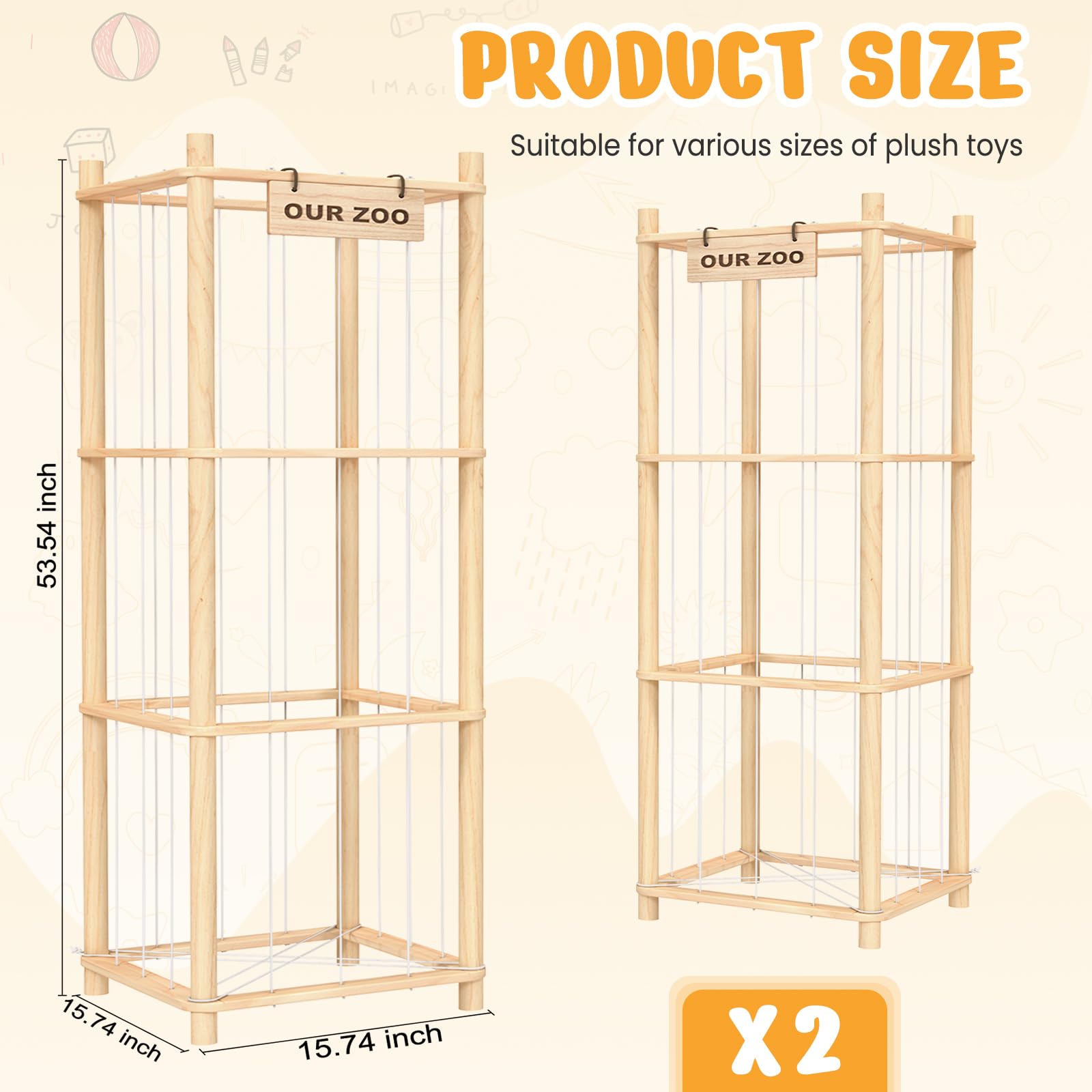 Woodure wooden toy holder zoo organizer showcases plush toys neatly.
