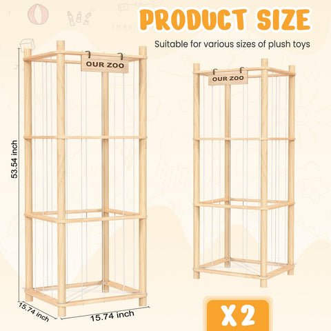Woodure wooden toy holder zoo organizer showcases plush toys neatly.