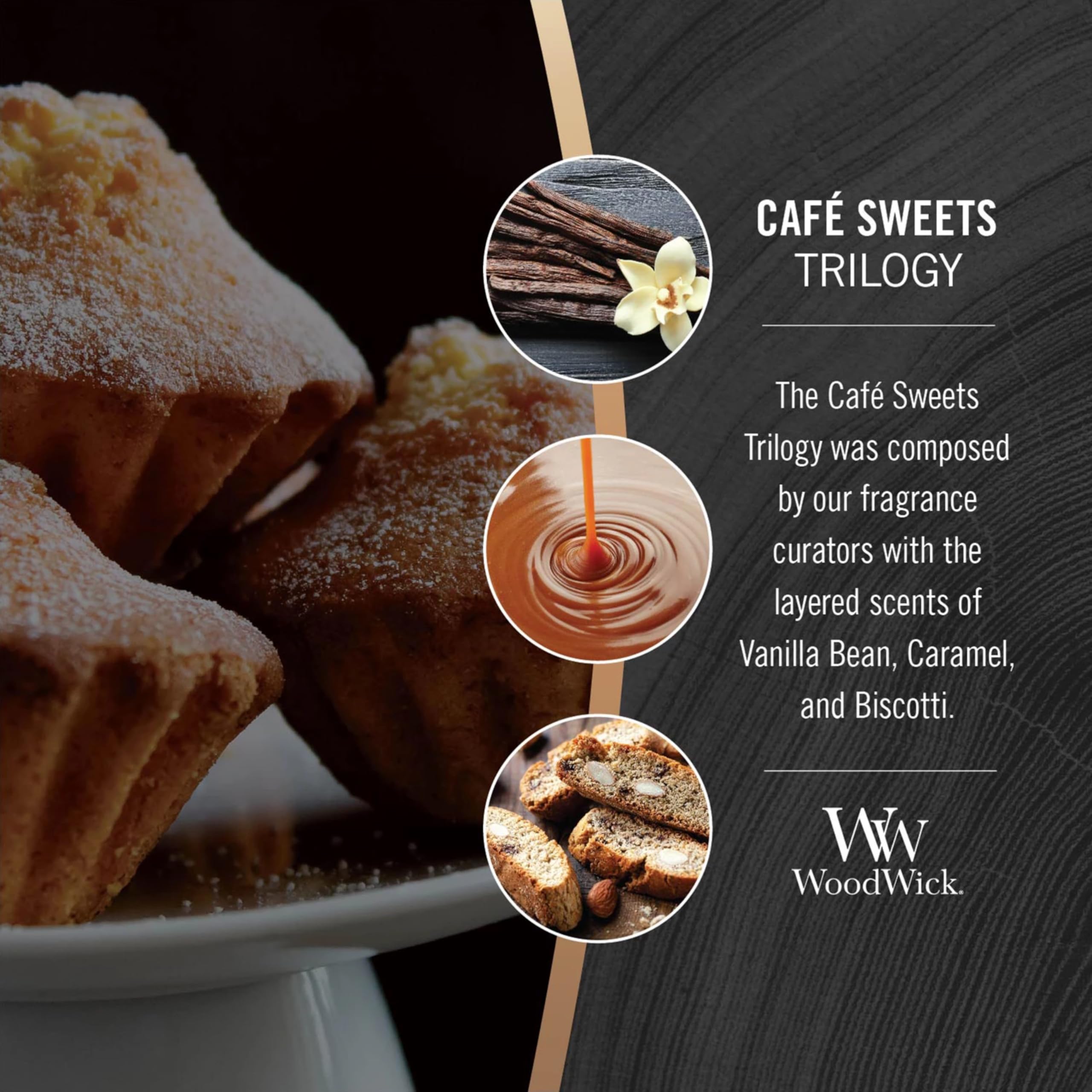 WoodWick Café Sweets Trilogy gift packaging emphasizing premium holiday gifting potential