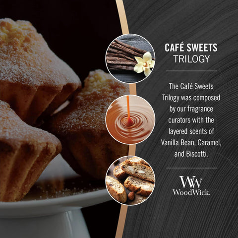 WoodWick Café Sweets Trilogy gift packaging emphasizing premium holiday gifting potential