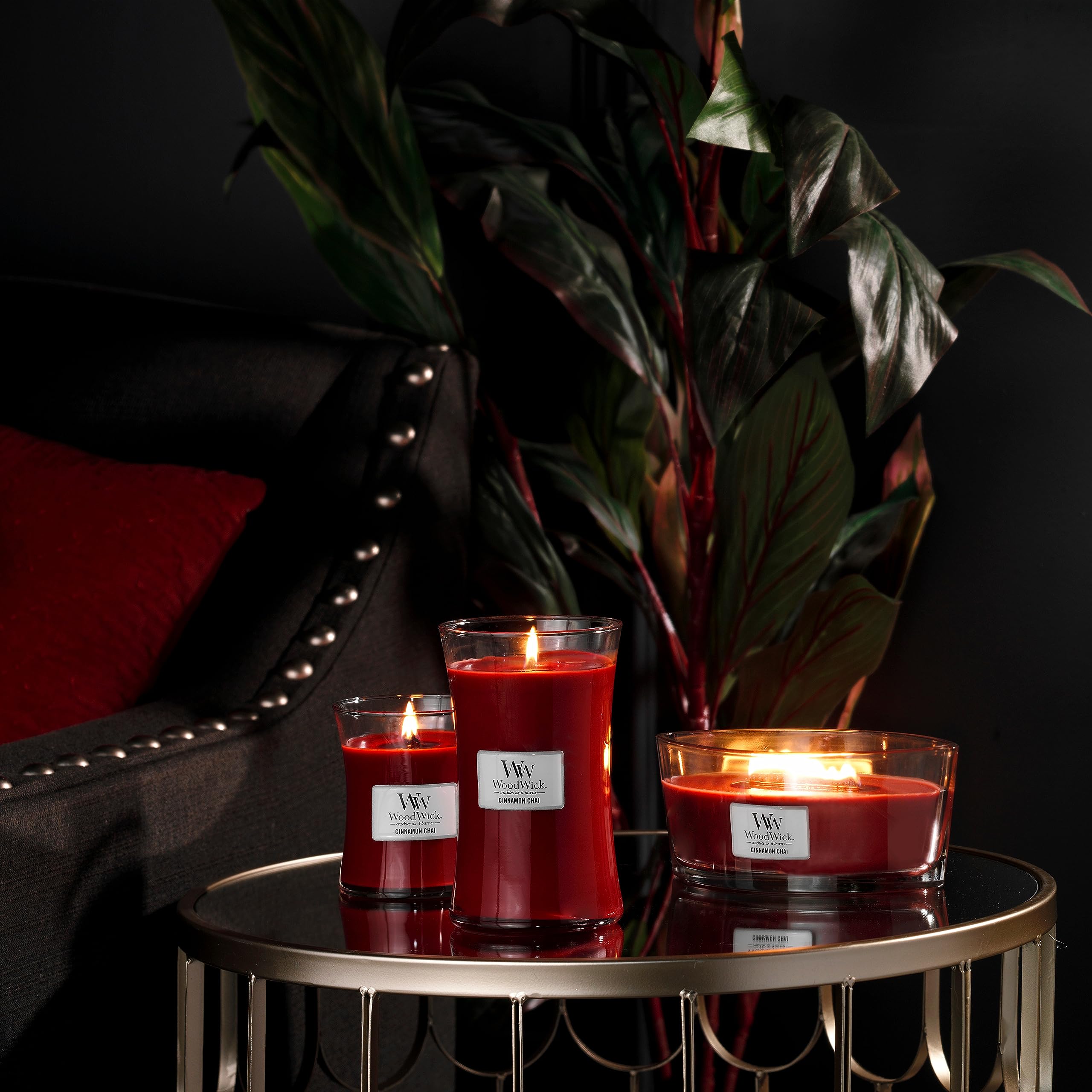WoodWick Cinnamon Chai 16oz ellipse candle for broad scent reach