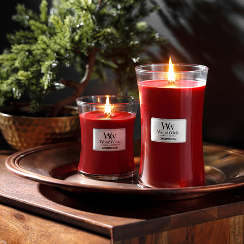 WoodWick Cinnamon Chai gift-ready packaging for seasonal gifting