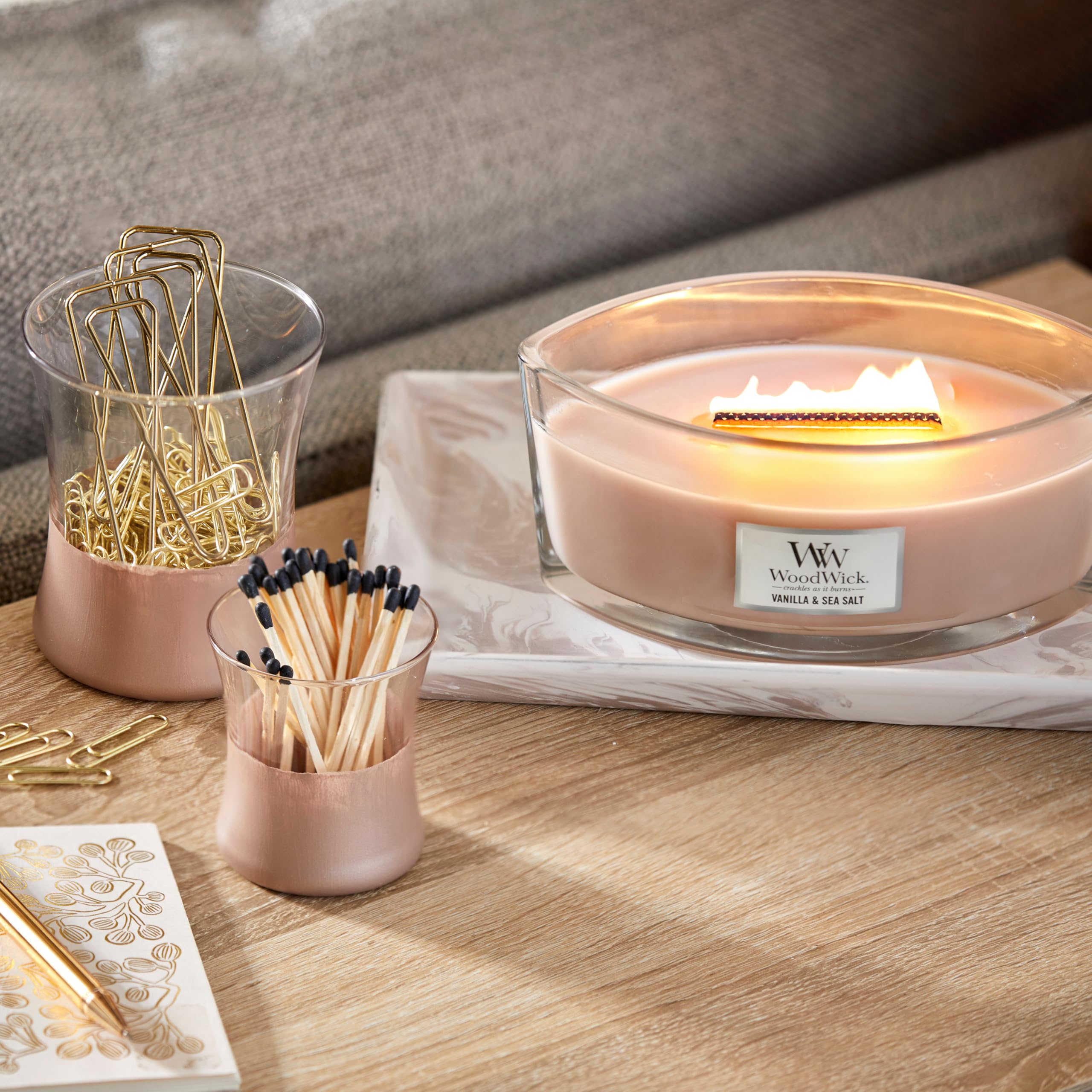 WoodWick Ellipse uses premium soy-wax blend for a clean, even burn.