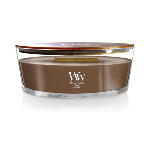 WoodWick Humidor ellipse candle with wide flame for cozy evenings