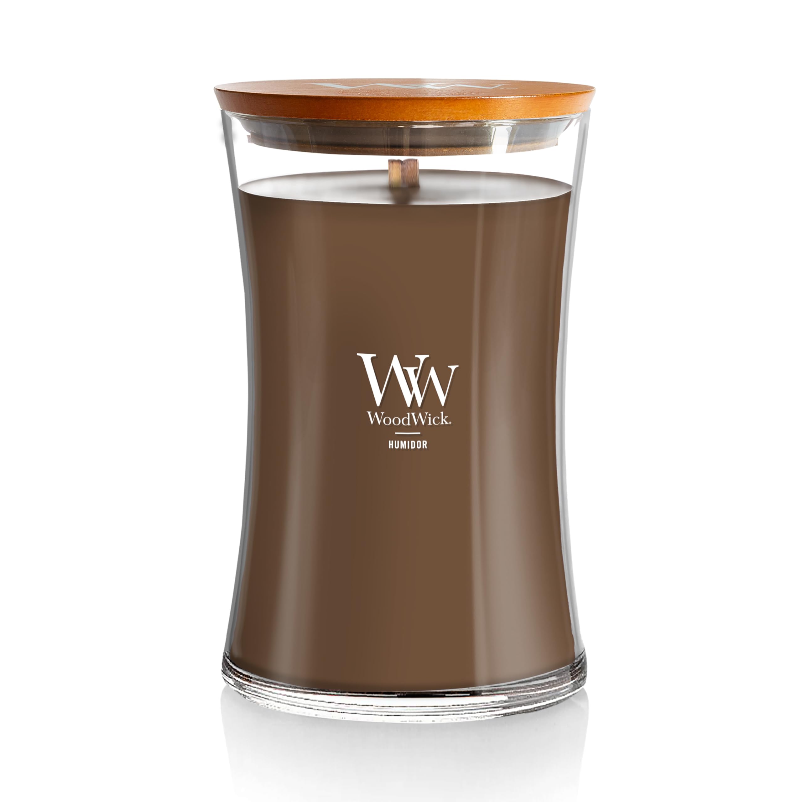 WoodWick Humidor hourglass candle with crackling wick for cozy evenings