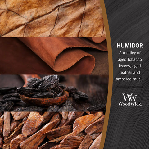 WoodWick Humidor leather-amber-musk note enhancing warmth