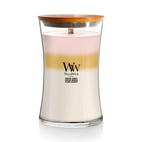 WoodWick Island Getaway Coastal Sunset candle creates warm seaside ambiance
