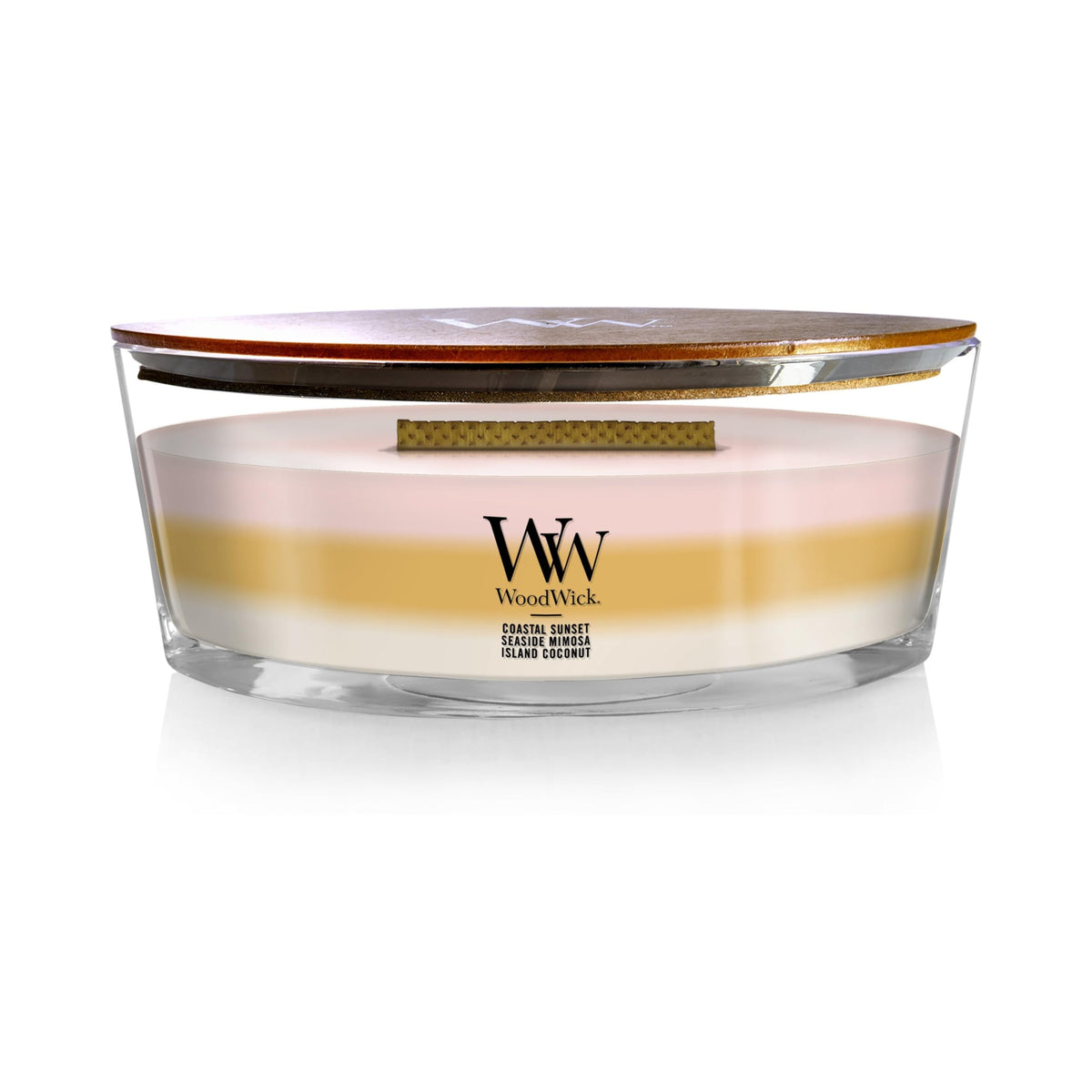 WoodWick Island Getaway Ellipse Candle with Coastal Sunset aroma for relaxing evenings