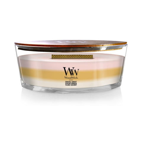 WoodWick Island Getaway Ellipse Candle with Coastal Sunset aroma for relaxing evenings