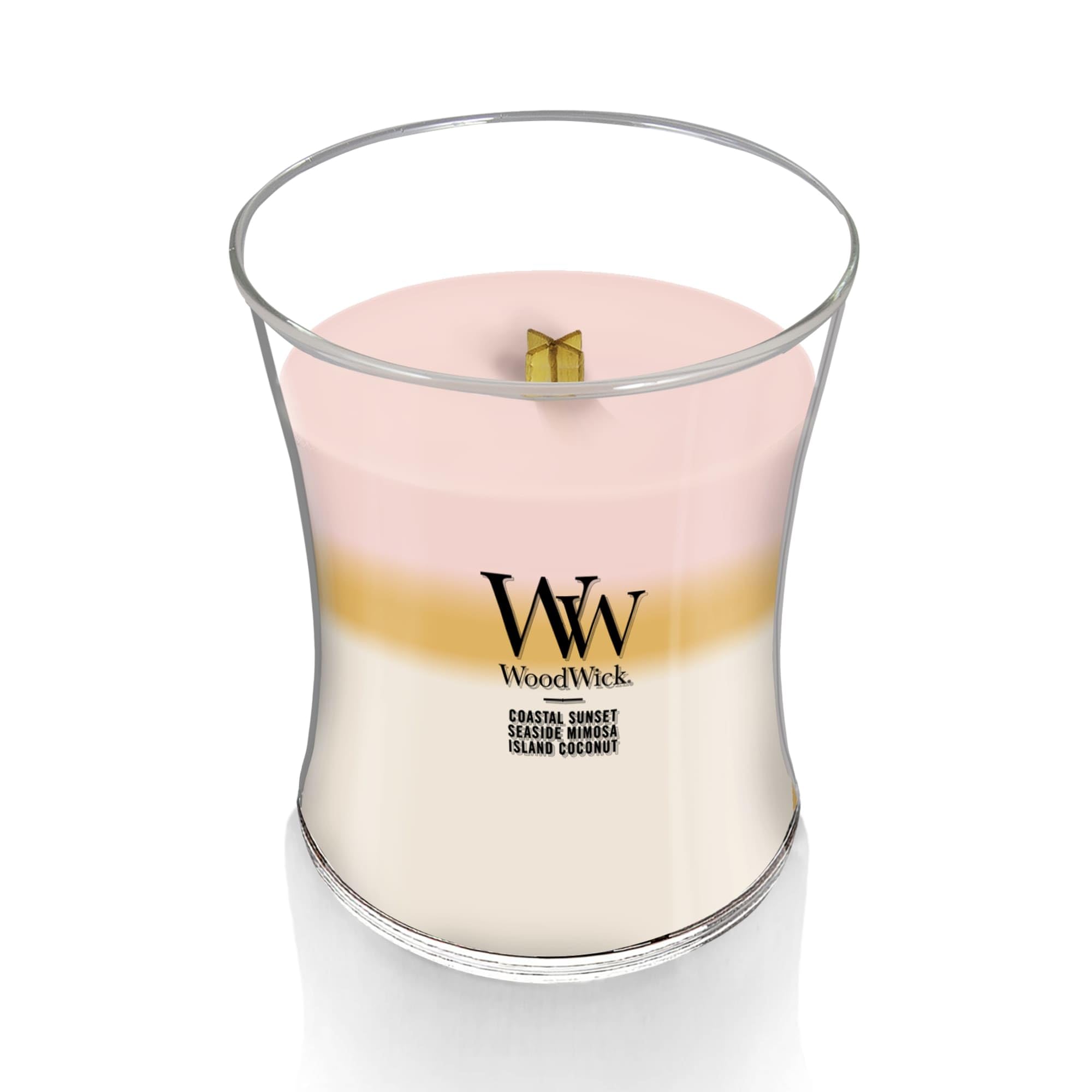 WoodWick Island Getaway with crackling wick creates cozy ambience and soothing crackle for evenings.