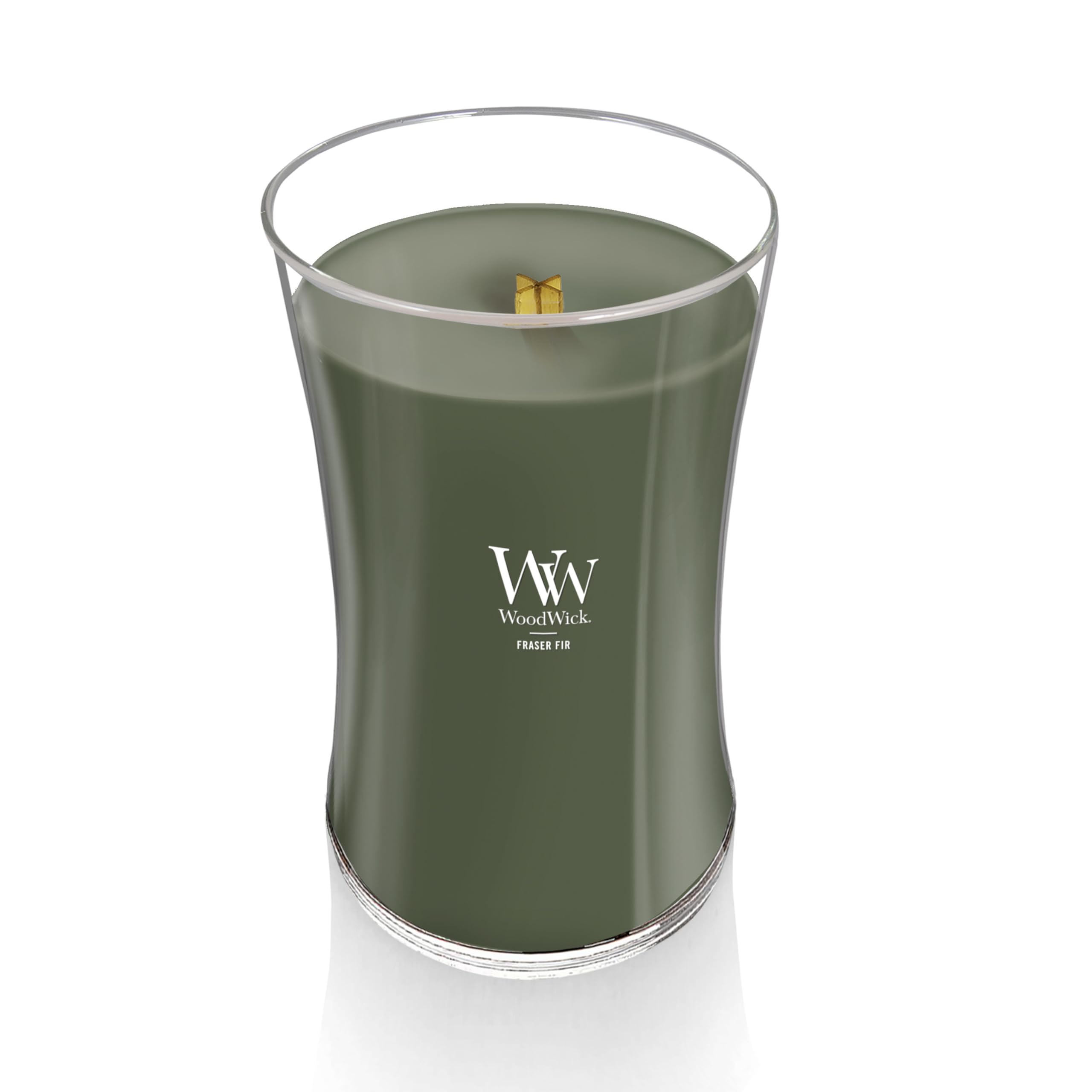 WoodWick Large Hourglass Fraser Fir fragrance notes balancing fir and amber