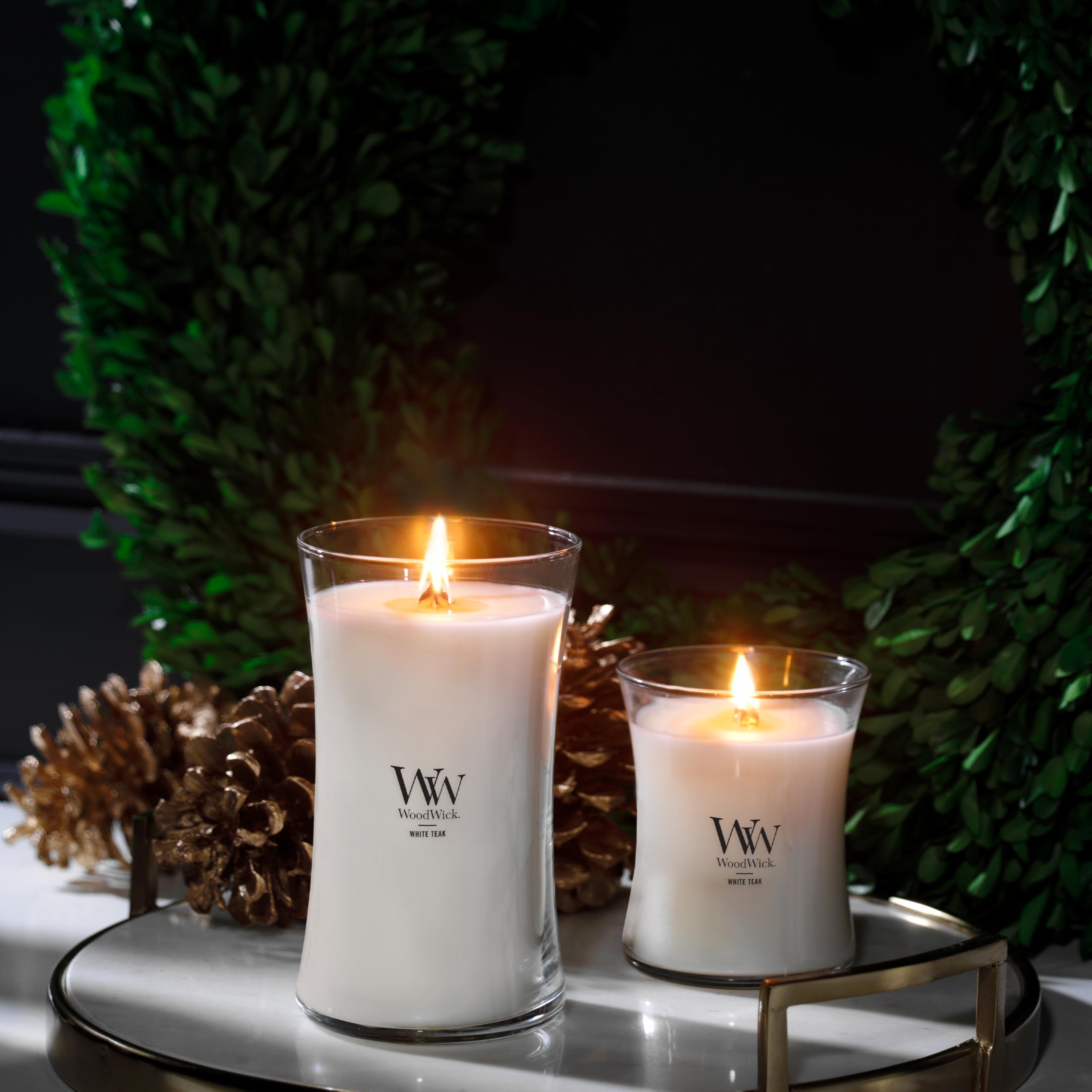 WoodWick long burn time extends fragrance and warmth for gatherings.