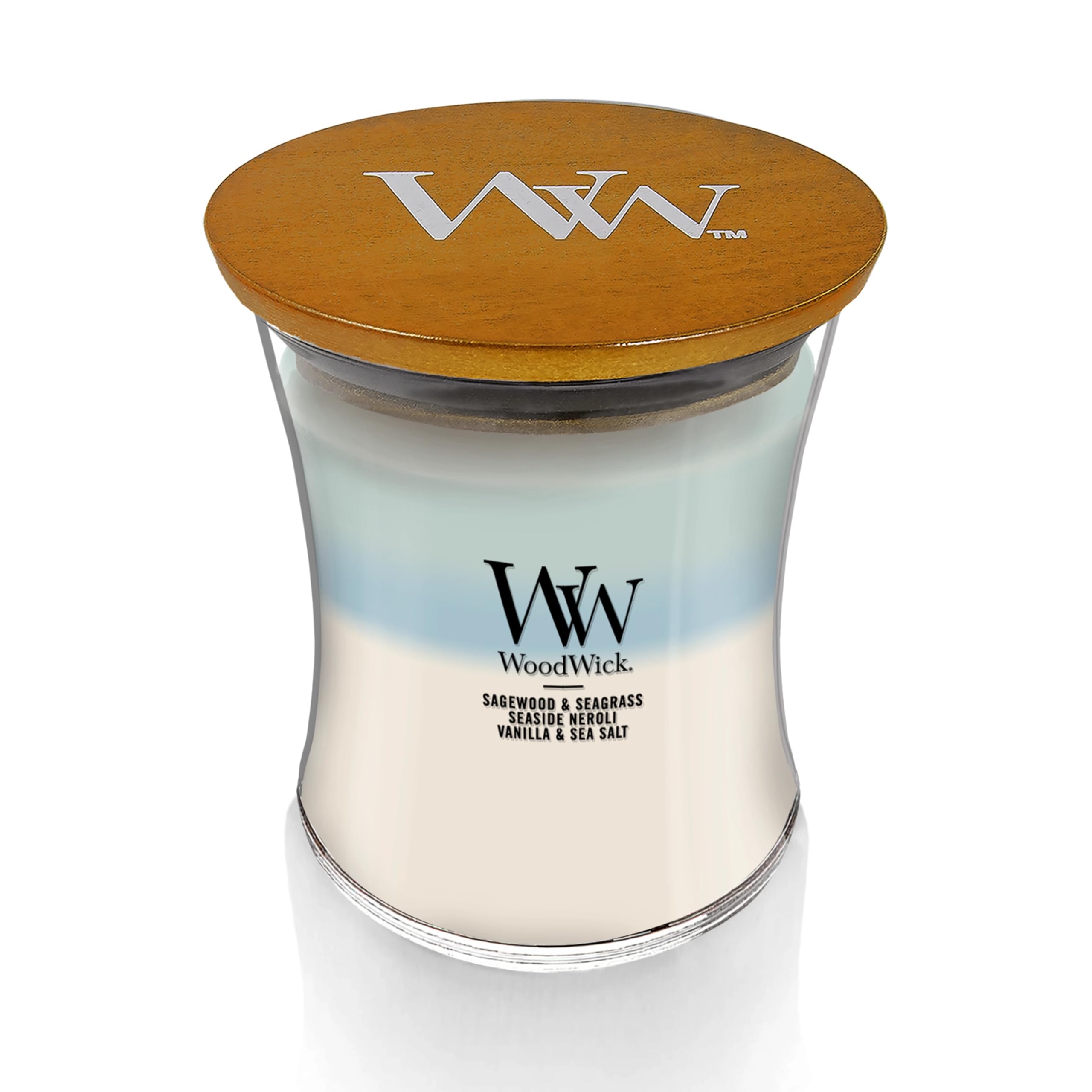 WoodWick Oceanic Trilogy layered fragrances reveal evolving scent as it burns, for a unique atmosphere.