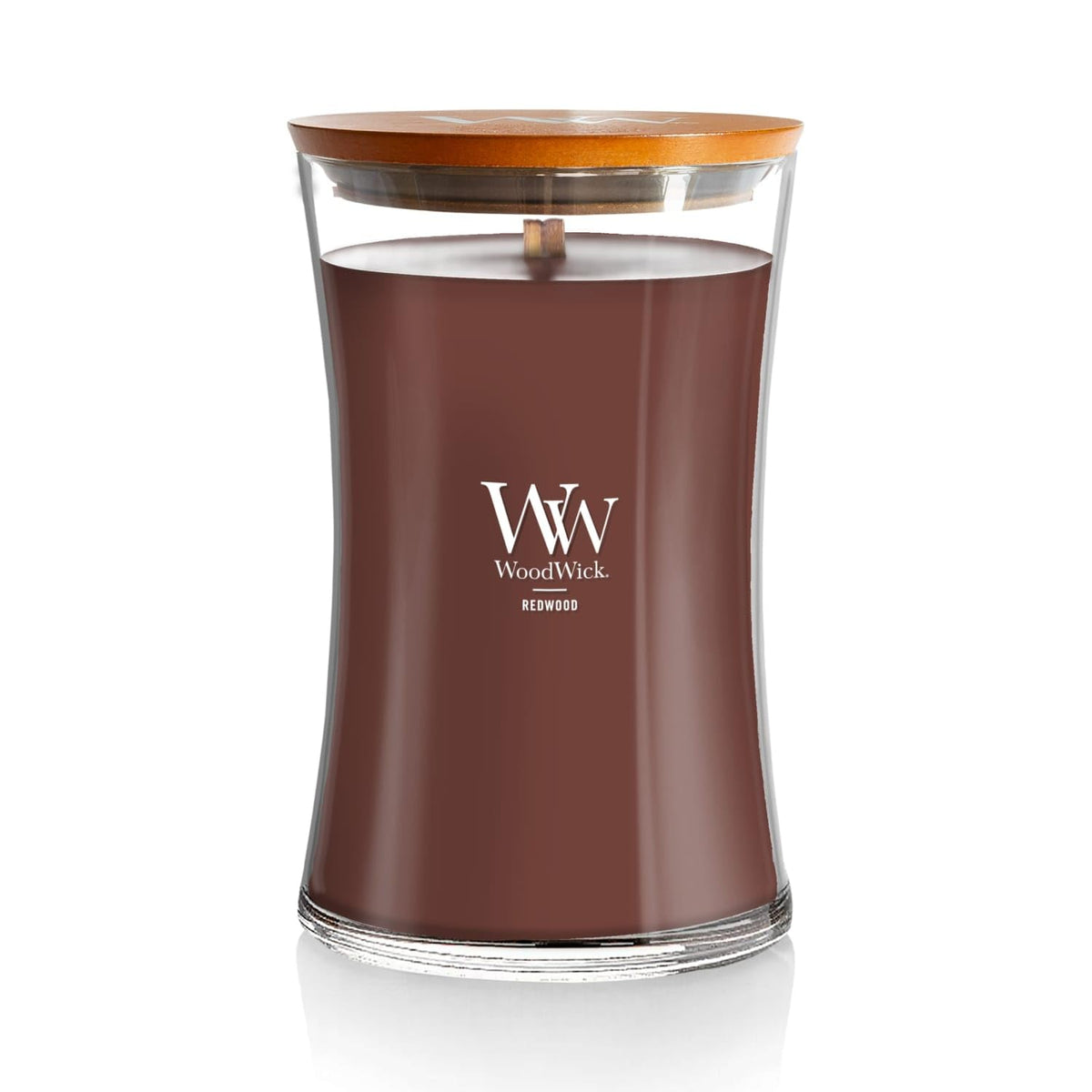 WoodWick Redwood Hourglass Candle showcases elegant design for cozy rooms