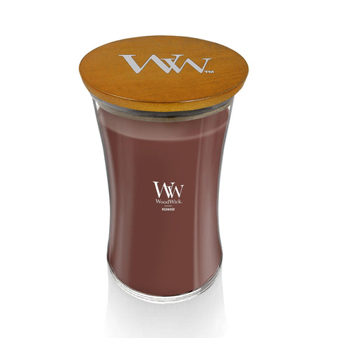 WoodWick Redwood soy-paraffin wax blend delivers clean burn and lasting scent
