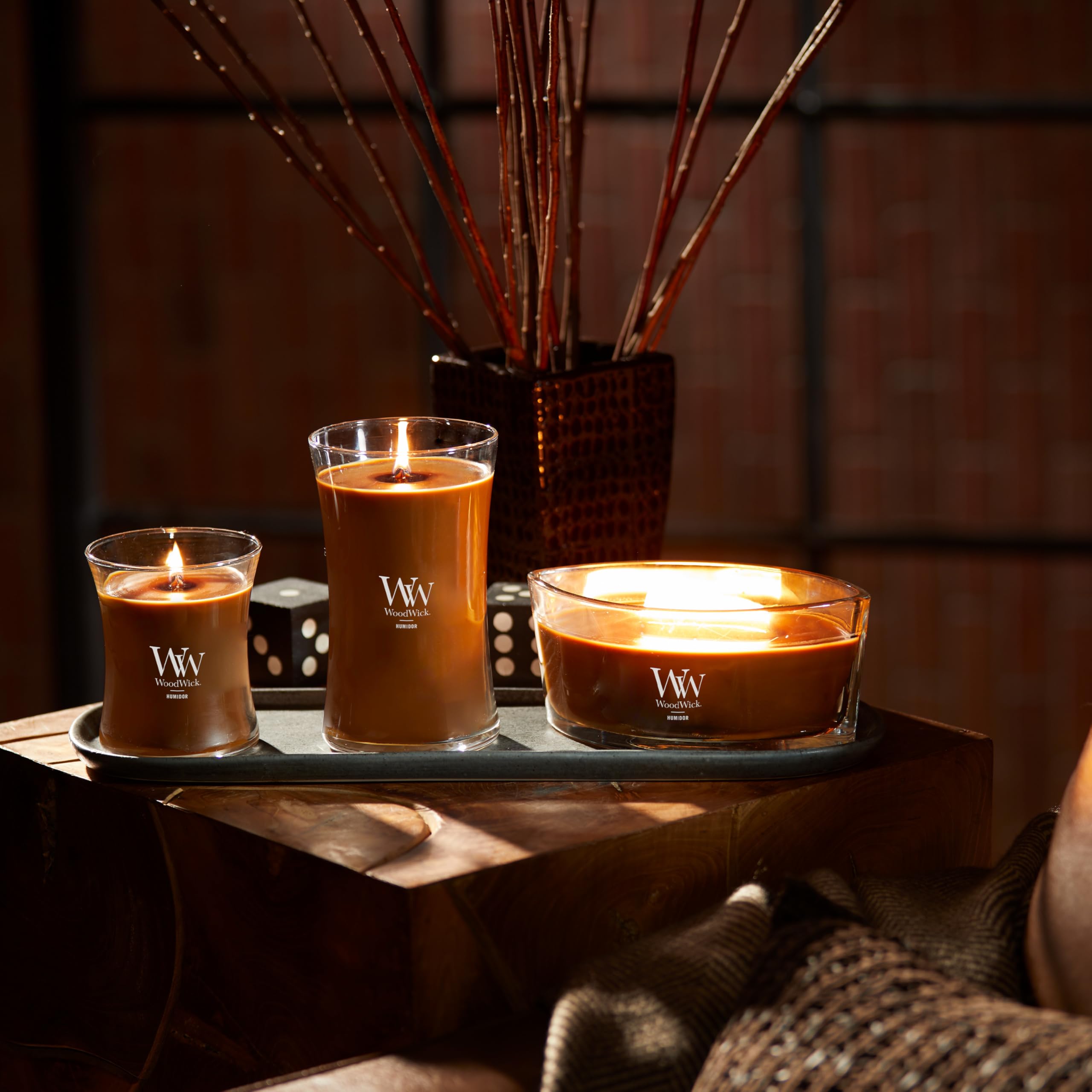 US-made WoodWick candle offering long-lasting burn with premium soy-paraffin wax