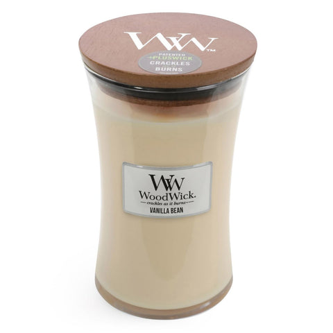 WoodWick Vanilla Bean packaging display highlighting premium candle gift option