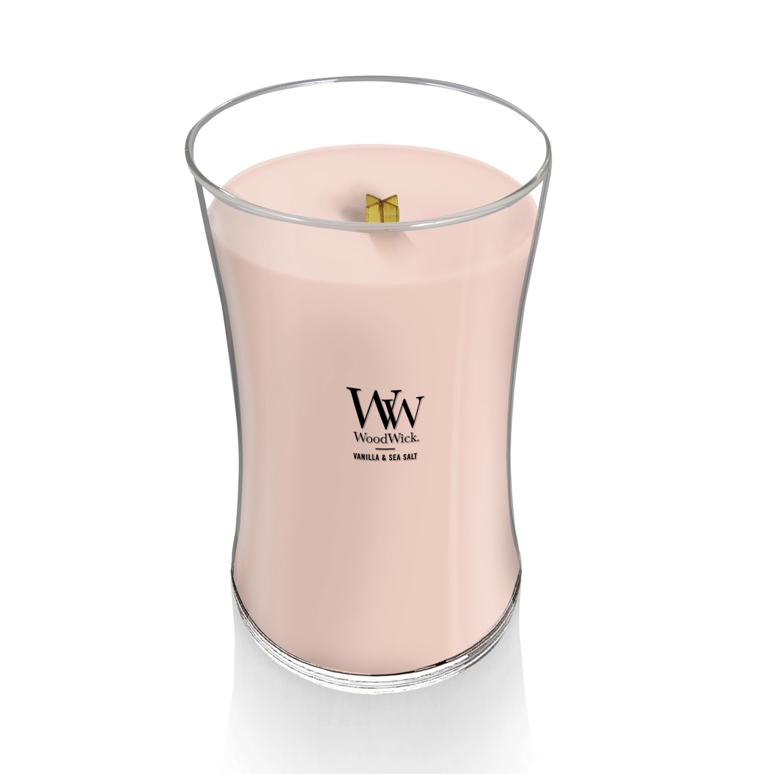 WoodWick Vanilla Sea Salt wick crackling closeup signals cozy ambience and comforting glow.