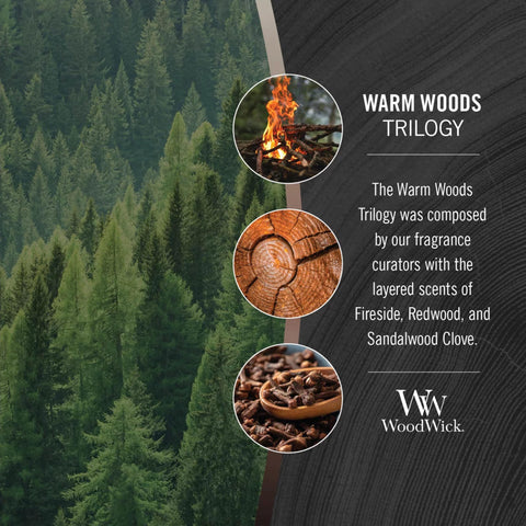 WoodWick Warm Woods Trilogy redwood sandalwood blend for depth