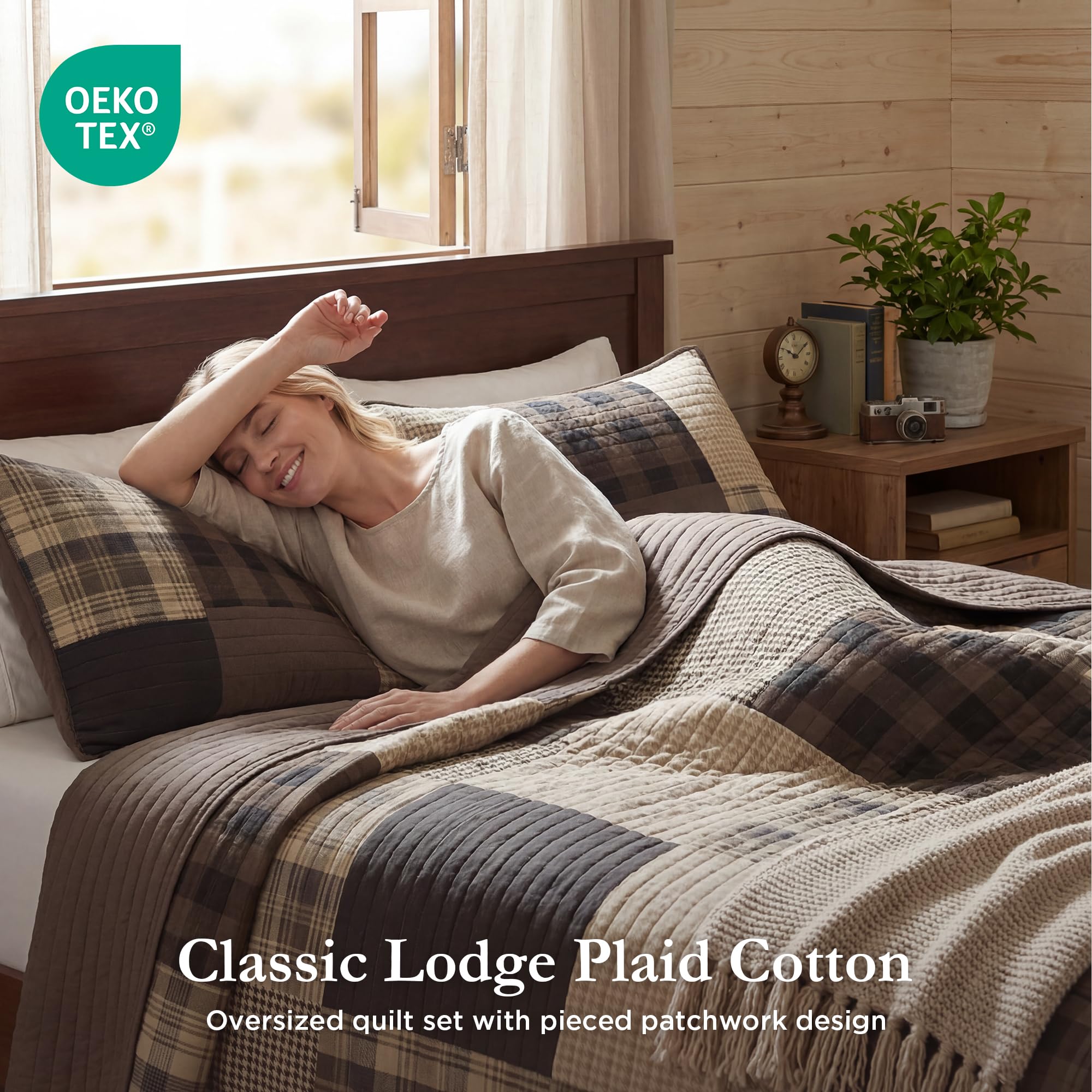 Woolrich Winter Hills quilt reverse solid brown complements neutral bedrooms.