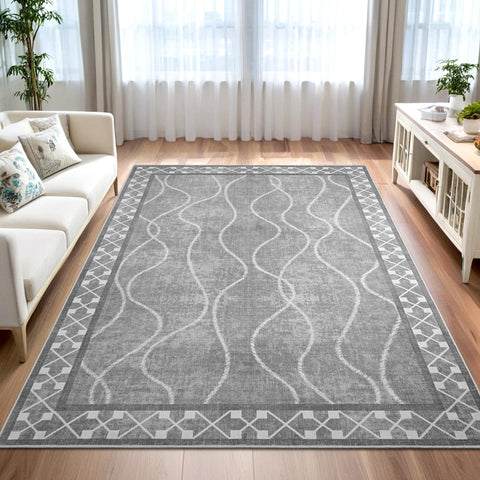 Woottpe 4x6 rug with bordered pattern adds contemporary style and cozy underfoot for living rooms