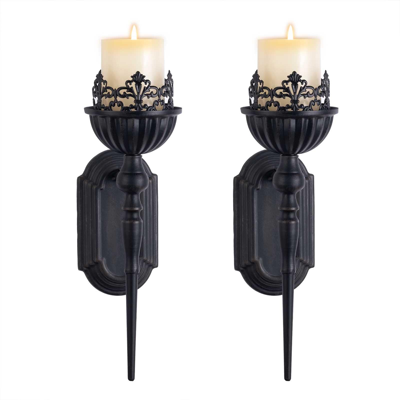 WOPARTY Gothic wall sconce candle holder set of 2 with crown and scepter design for dramatic living room lighting