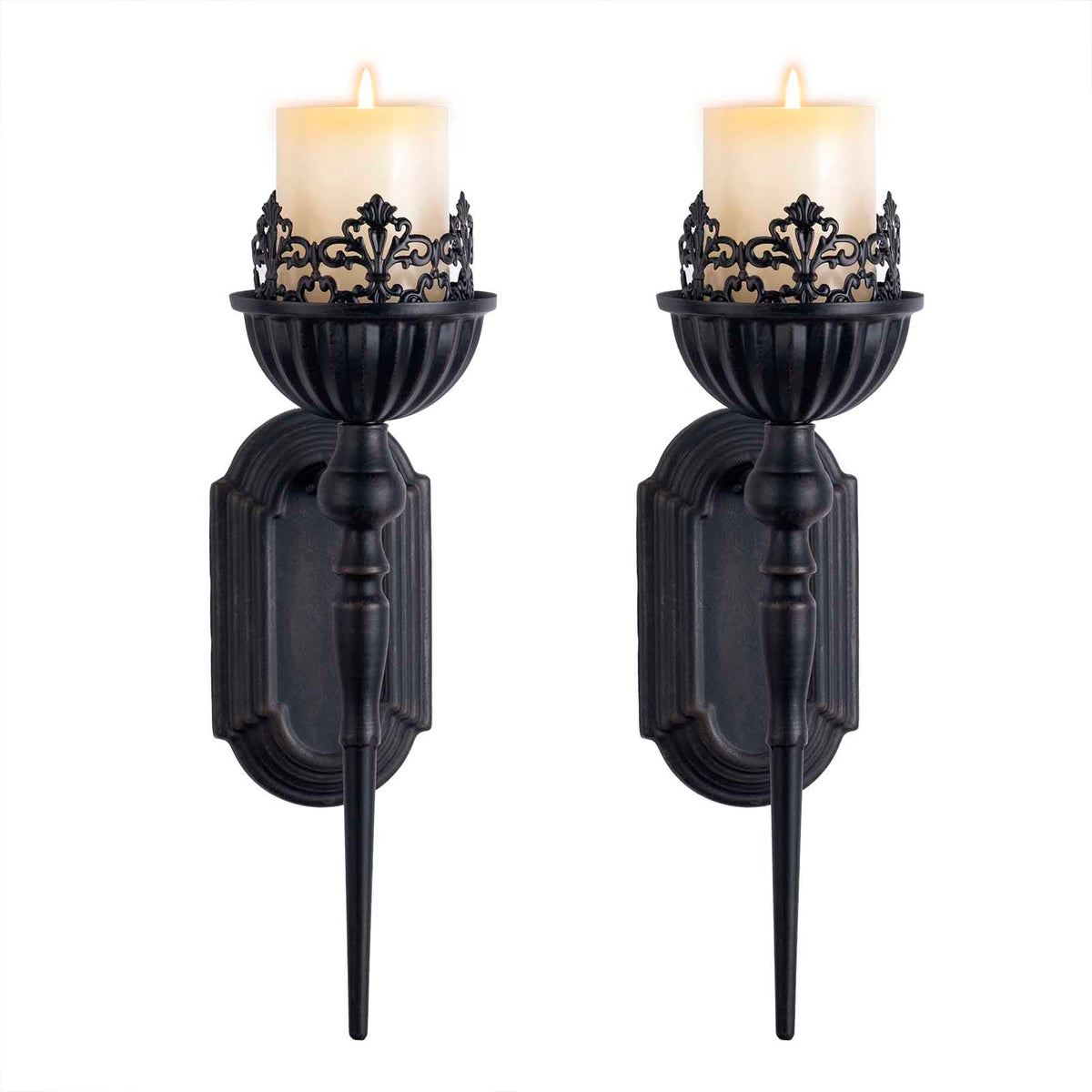 WOPARTY Gothic wall sconce candle holder set of 2 with crown and scepter design for dramatic living room lighting
