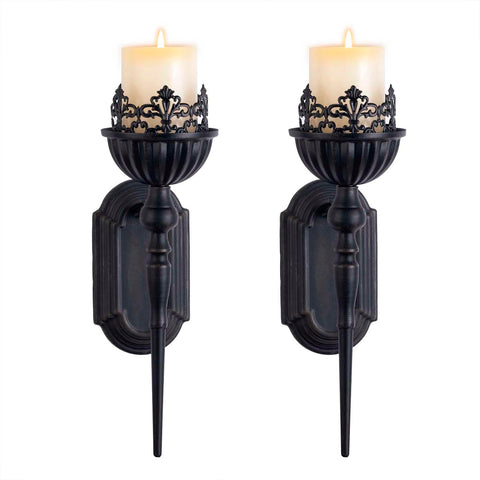 WOPARTY Gothic wall sconce candle holder set of 2 with crown and scepter design for dramatic living room lighting