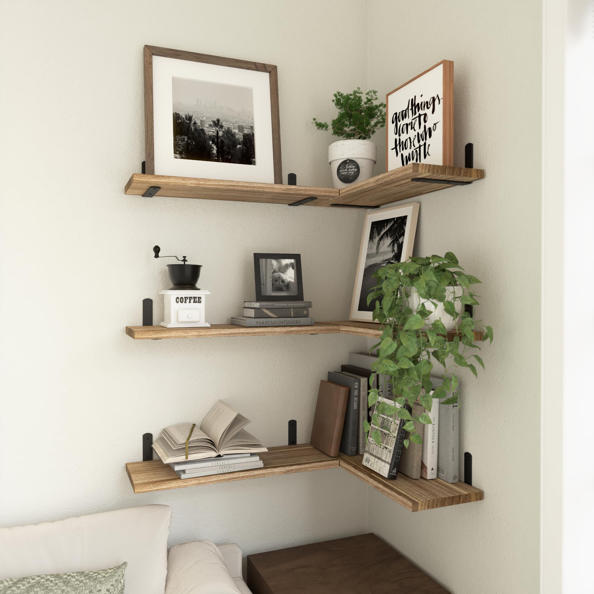 WOPITUES 16-5-inch wall shelf mounted in bedroom or bathroom context