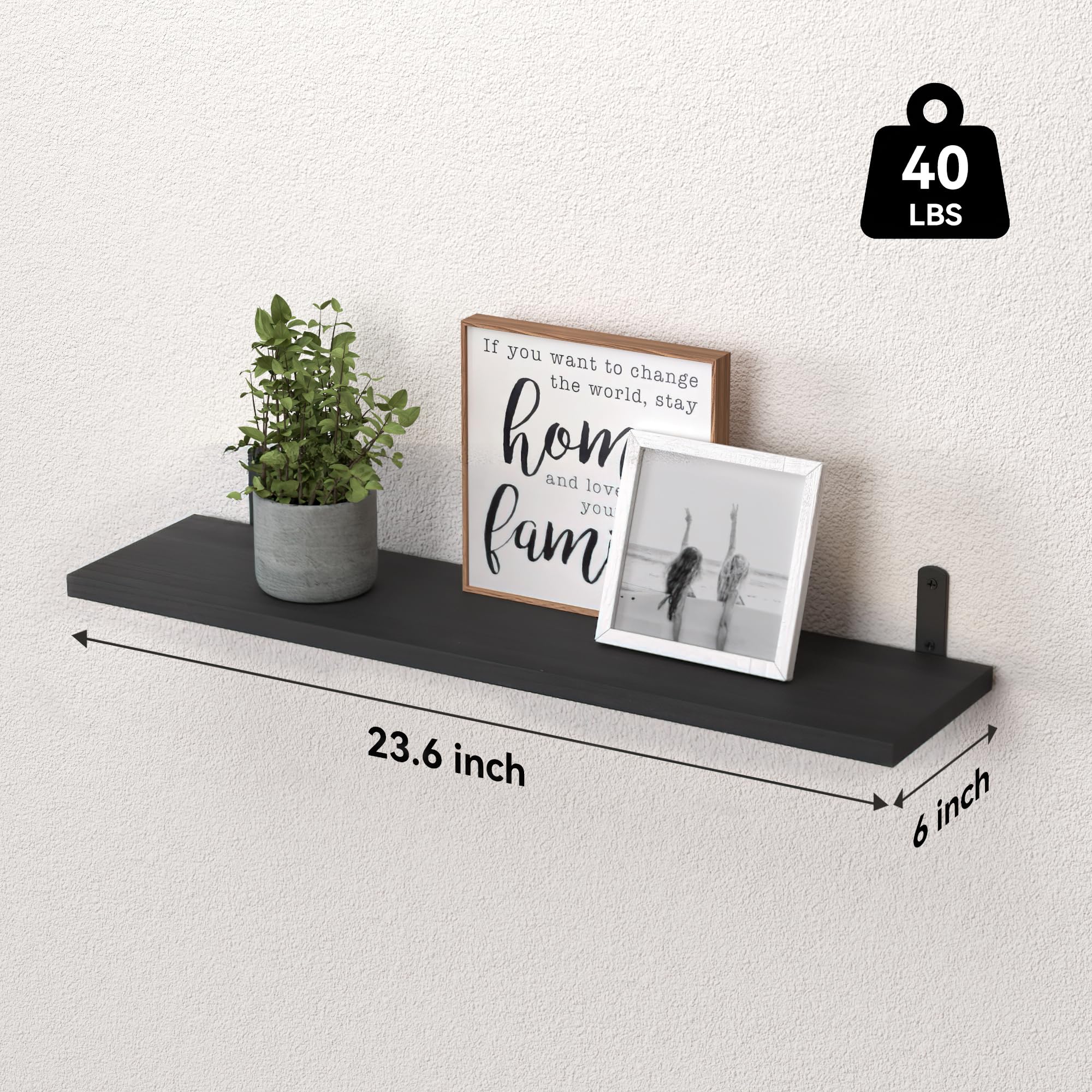 WOPITUES black floating shelves offer bathroom storage with quick reach items.