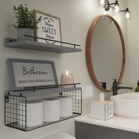WOPITUES farmhouse decor set combines wood shelves with guardrail