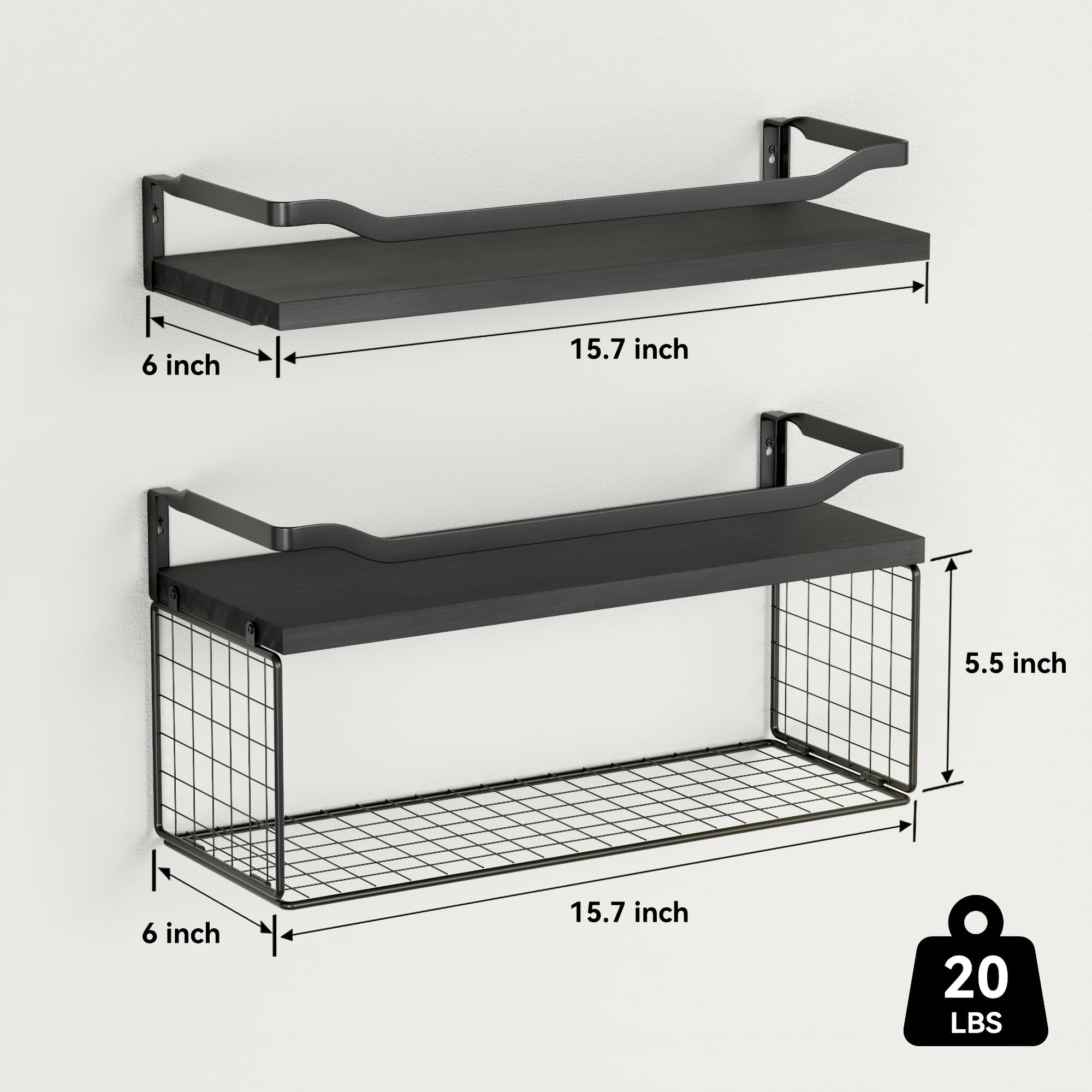 WOPITUES floating shelves with 3-sided guardrail prevents items from falling