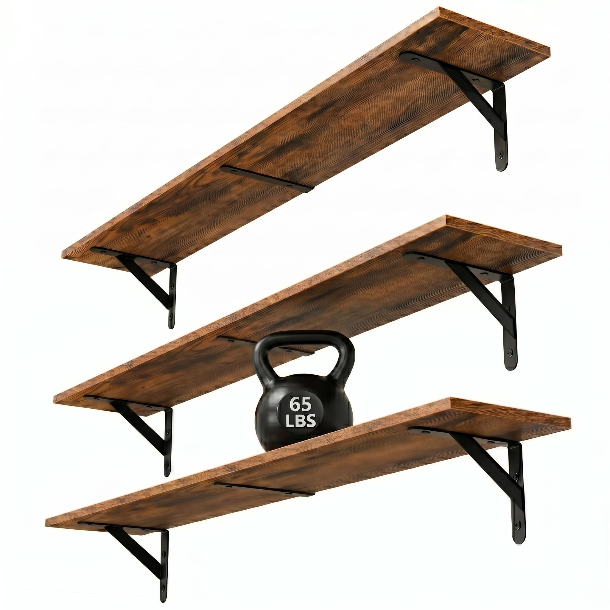 WOPITUES floating shelves with brown wood surface for stylish storage