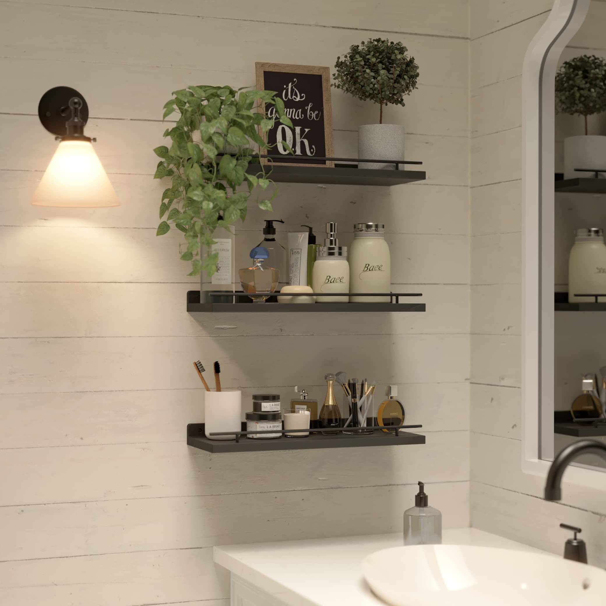 WOPITUES bathroom storage with guardrail keeps toiletries organized